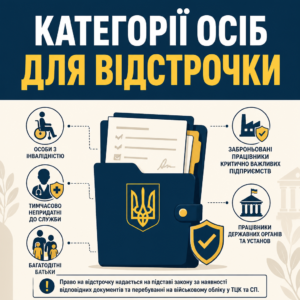 Категорії громадян які мають право на відстрочку від мобілізації згідно із законом