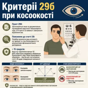 Критерії застосування статті 29 ВЛК при косоокості