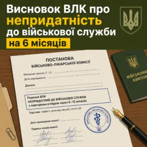 Непридатність на 6 місяців постанова ВЛК та виведення поза штат військового