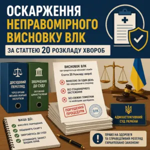 Порядок оскарження висновку ВЛК щодо статті 20 розкладу хвороб