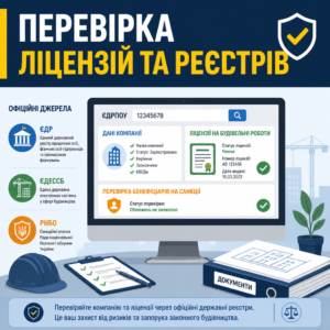 Проверка по ЕДРПОУ и строительных лицензий подрядчика