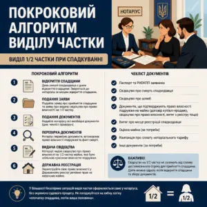 Покроковий алгоритм виділу 1/2 частки при спадкуванні