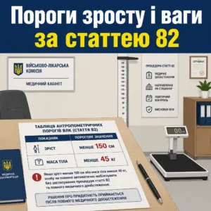 Стаття 82 ВЛК зріст менше 150 см і маса менше 45 кг