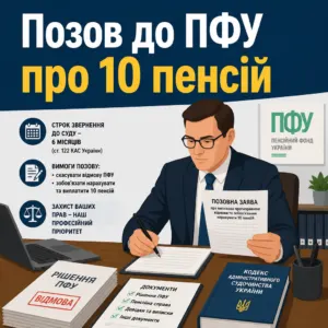 Позов до ПФУ при оскарженні відмови у 10 пенсіях