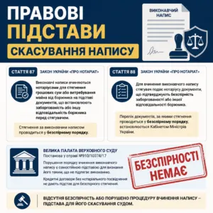 скасування виконавчого напису — правові підстави