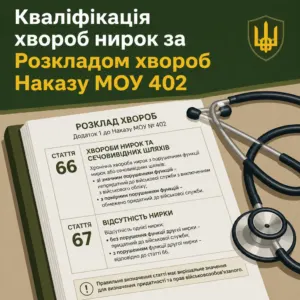 Стаття 67 та стаття 65 Розкладу хвороб ВЛК з однією ниркою