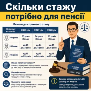 Скільки страхового стажу потрібно для пенсії у 2026 році