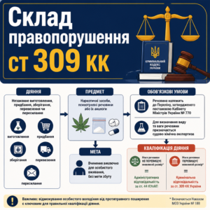 Склад правопорушення та відповідальність за стаття 309 КК України