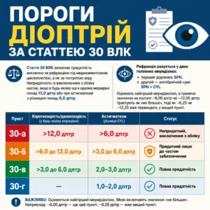 Стаття 30 ВЛК — пороги діоптрій та категорії