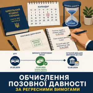 строки давності по регресу МТСБУ розрахунок дати виплати