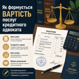 Розрахунок вартості послуг адвоката по кредитах у цивільних справах