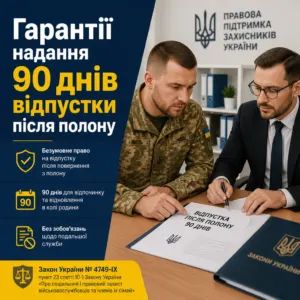 відпустка після полону 90 днів норми закону та гарантії військовослужбовцям