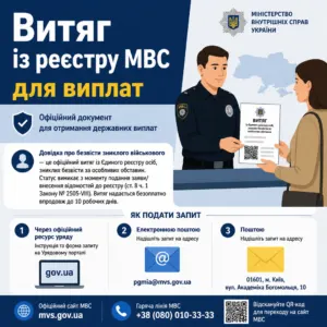Виплати за зниклого військовослужбовця — витяг з реєстру МВС