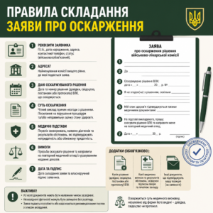 Обов'язкові реквізити та структура заяви про оскарження рішення ВЛК про придатність